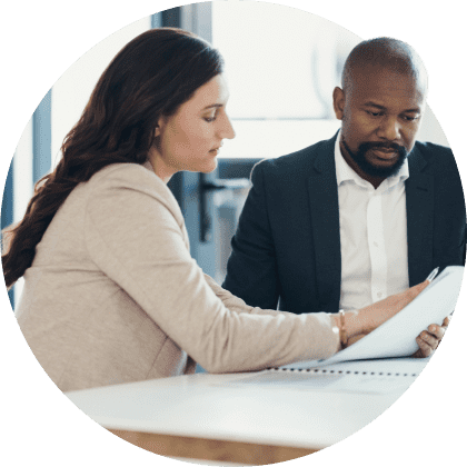 Two people discussing